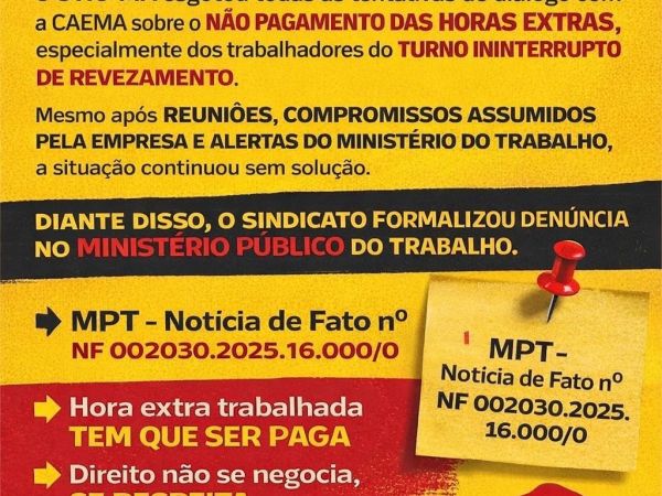 INFORMATIVO � HORAS EXTRAS NA CAEMA